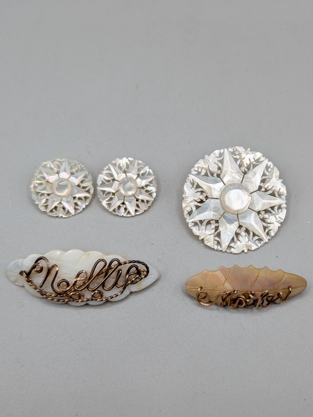 Vintage Mother of Pearl Brooches, Earrings